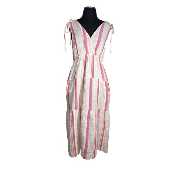 Marine Layer Sage Double Cloth Pink Stripe Maxi Dress Size M Beach Coastal Boho - Picture 1 of 13
